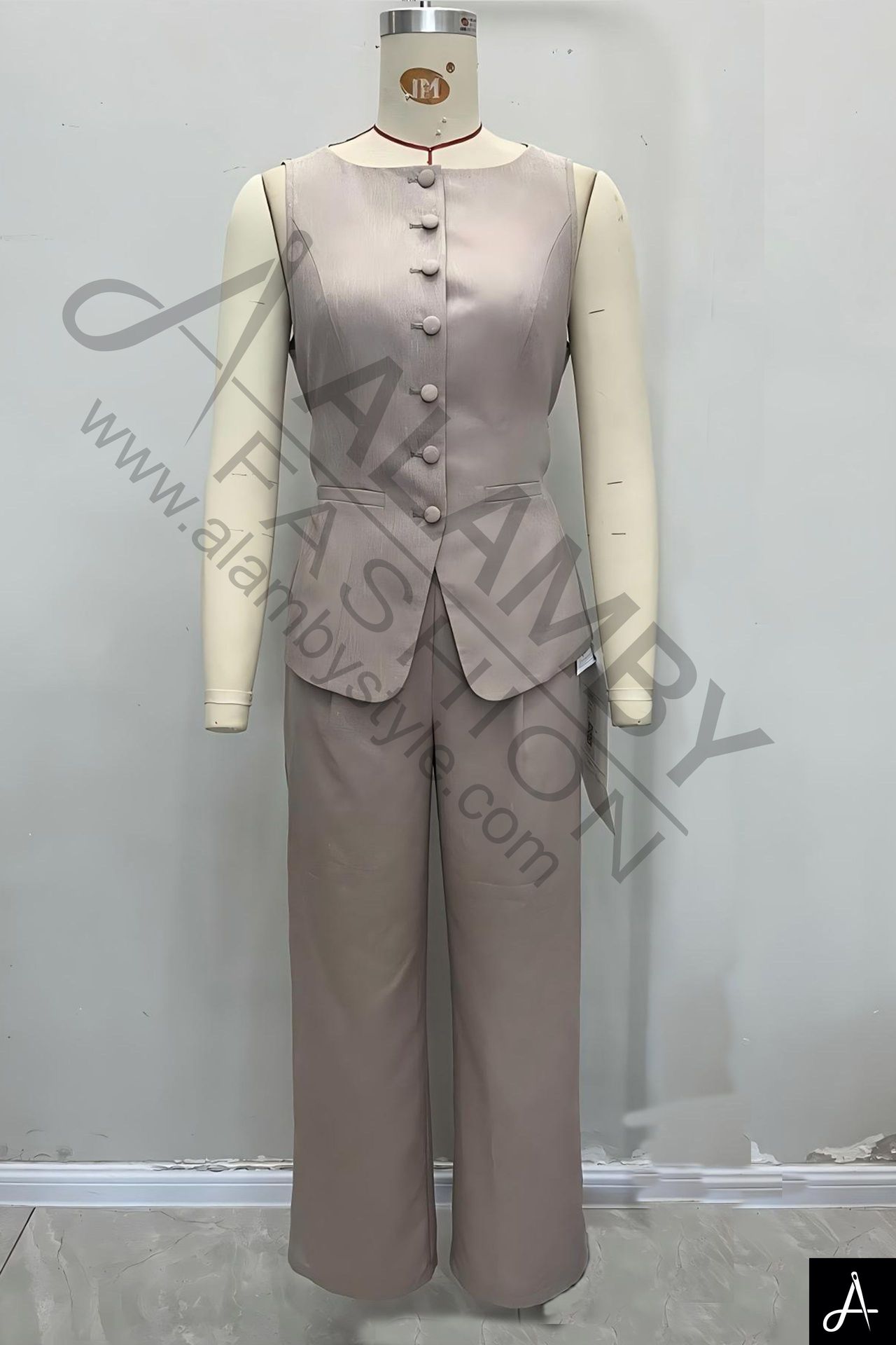 Round‑neck sleeveless waistcoat & trouser co‑ord set	