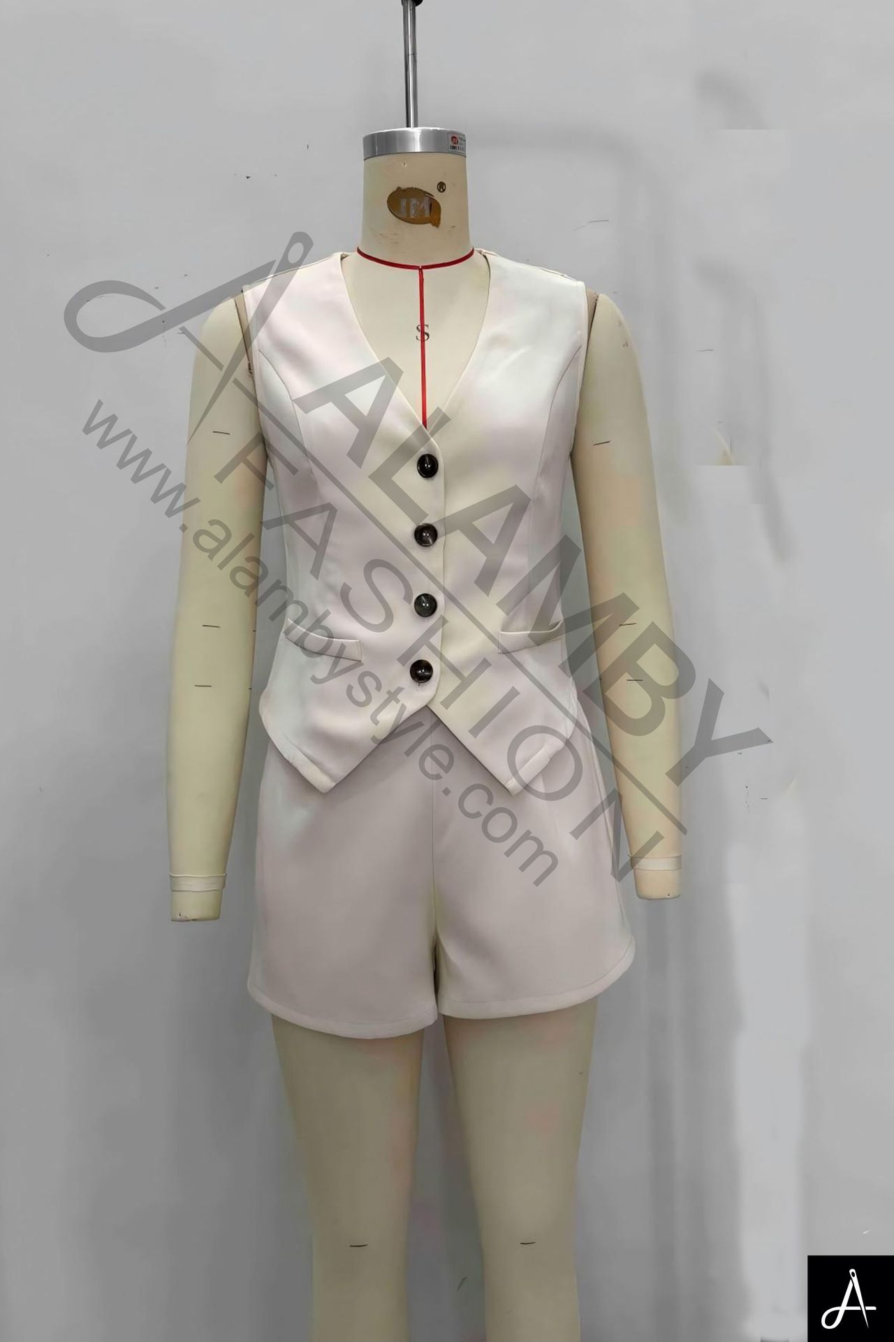 V‑neck sleeveless waistcoat & short co‑ord set
